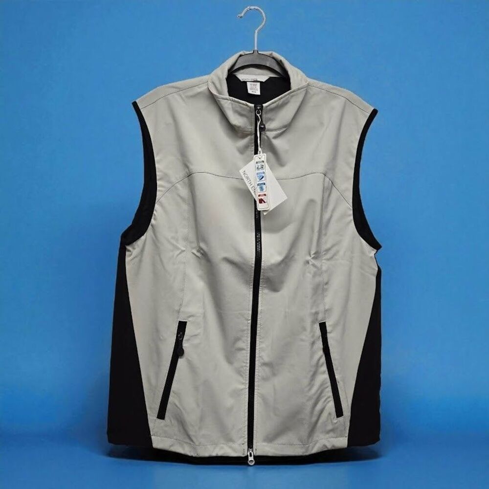 Men's Medium North End Soft Shell Performance Pocket Zip Vest Natural Stone/BLK